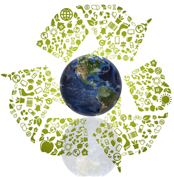 Globe with recycling icons